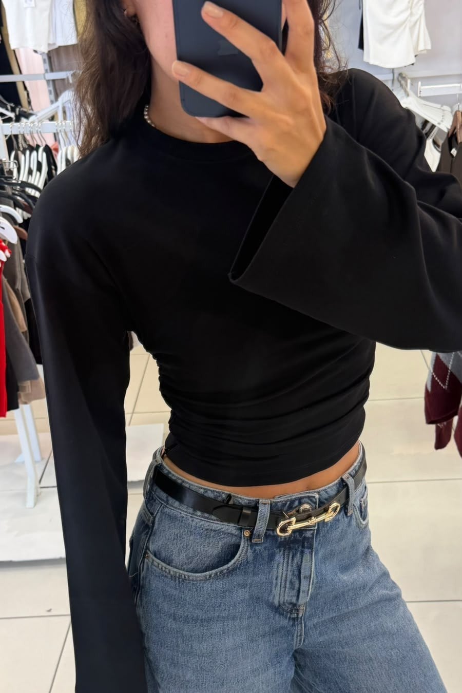 Bisiklet Yaka Uzun Kollu Fermuarlı Bluz QS261078
