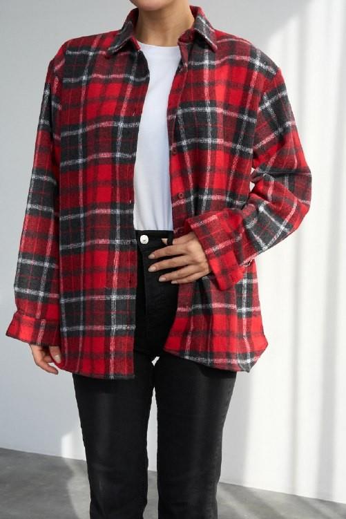 Ekose Desen Uzun Kollu Oversize Gömlek QS251061