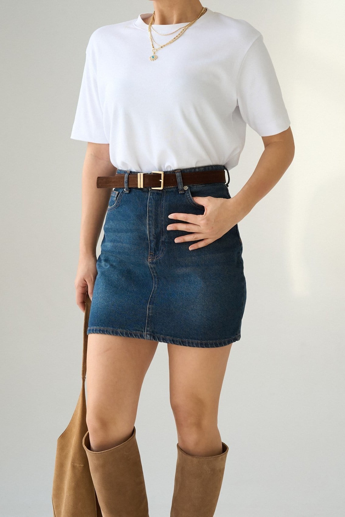 Kemer Detaylı Mini Jean Etek QS251131