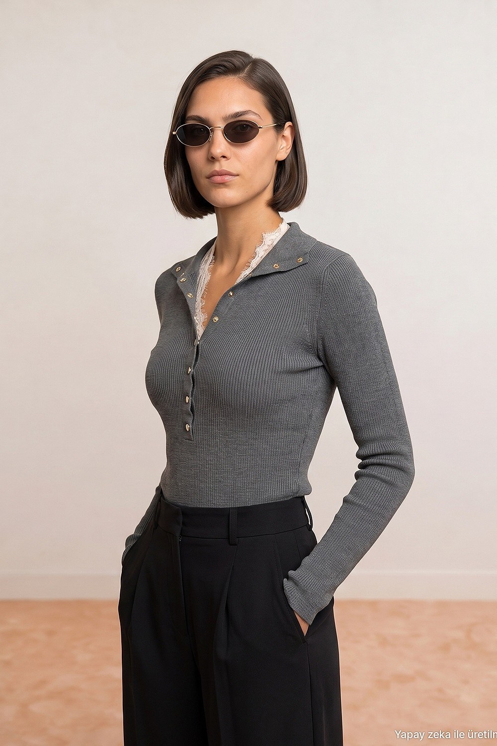 Dik Yaka Çıtçıtlı Triko Kazak DL10686