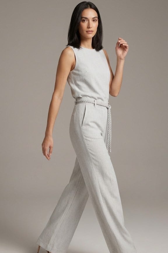 Örgü Kemer Detaylı İnce Çizgili Pantolon DL72688