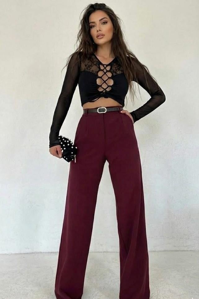 Yüksek Bel Önü Pileli Palazzo Kumaş Pantolon MM9011