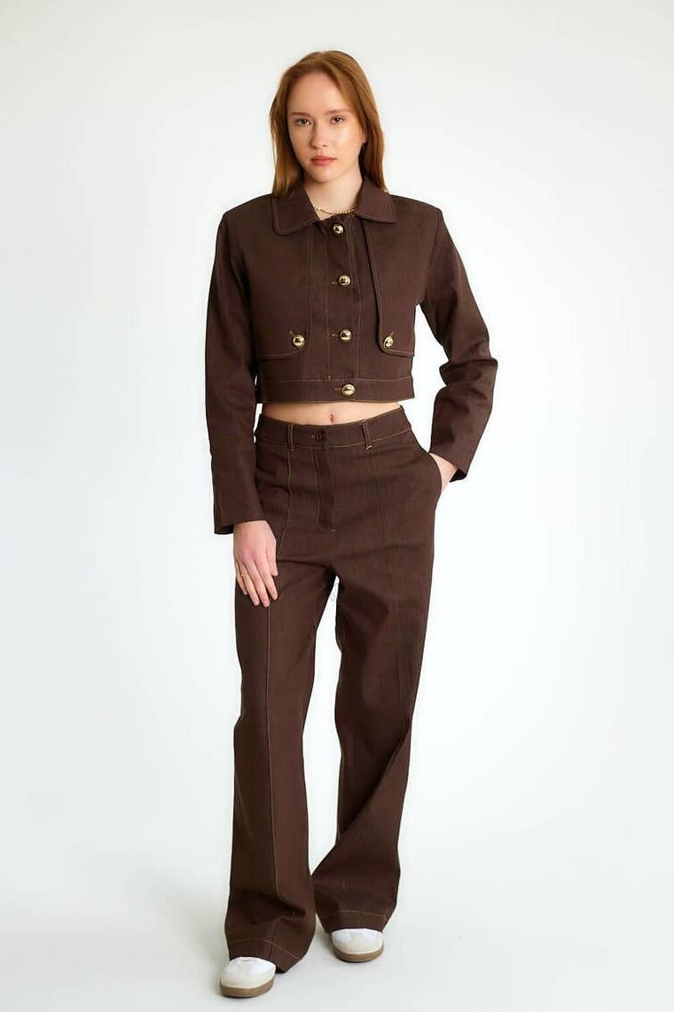 Gold Düğmeli Jean Ceket Pantolon Takım RB80318