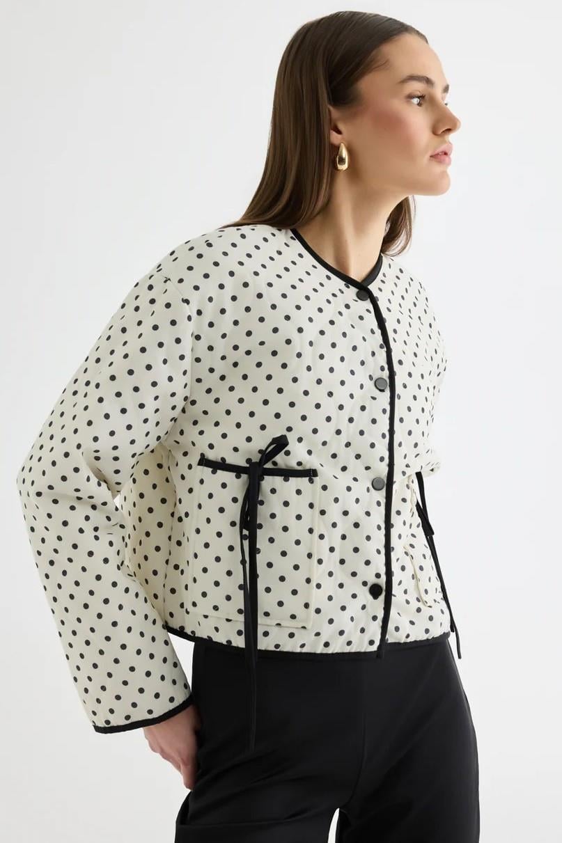 Cep Detaylı Puantiye Desen Kapitone Ceket QZ01384