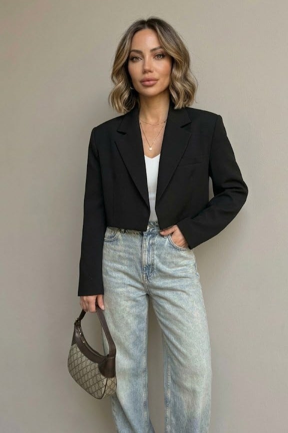 Vatkalı Kısa Blazer Ceket PR9704