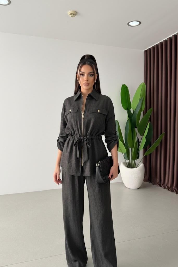 Cep Detaylı Parlak Kumaş Ceket Pantolon Takım PR51279