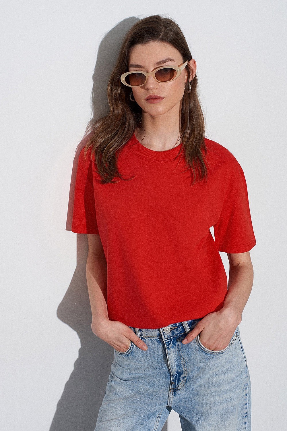 Dekoratif Dikişli Bisiklet Yaka T-shirt DL30312
