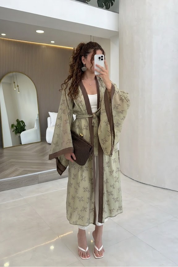 Nakış İşlemeli Desenli Bağlamalı Kimono PR5097