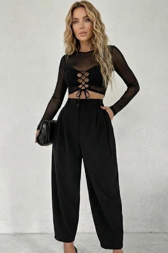 Çift Düğmeli Cep Detaylı Şalvar Kesim Pantolon MM9108