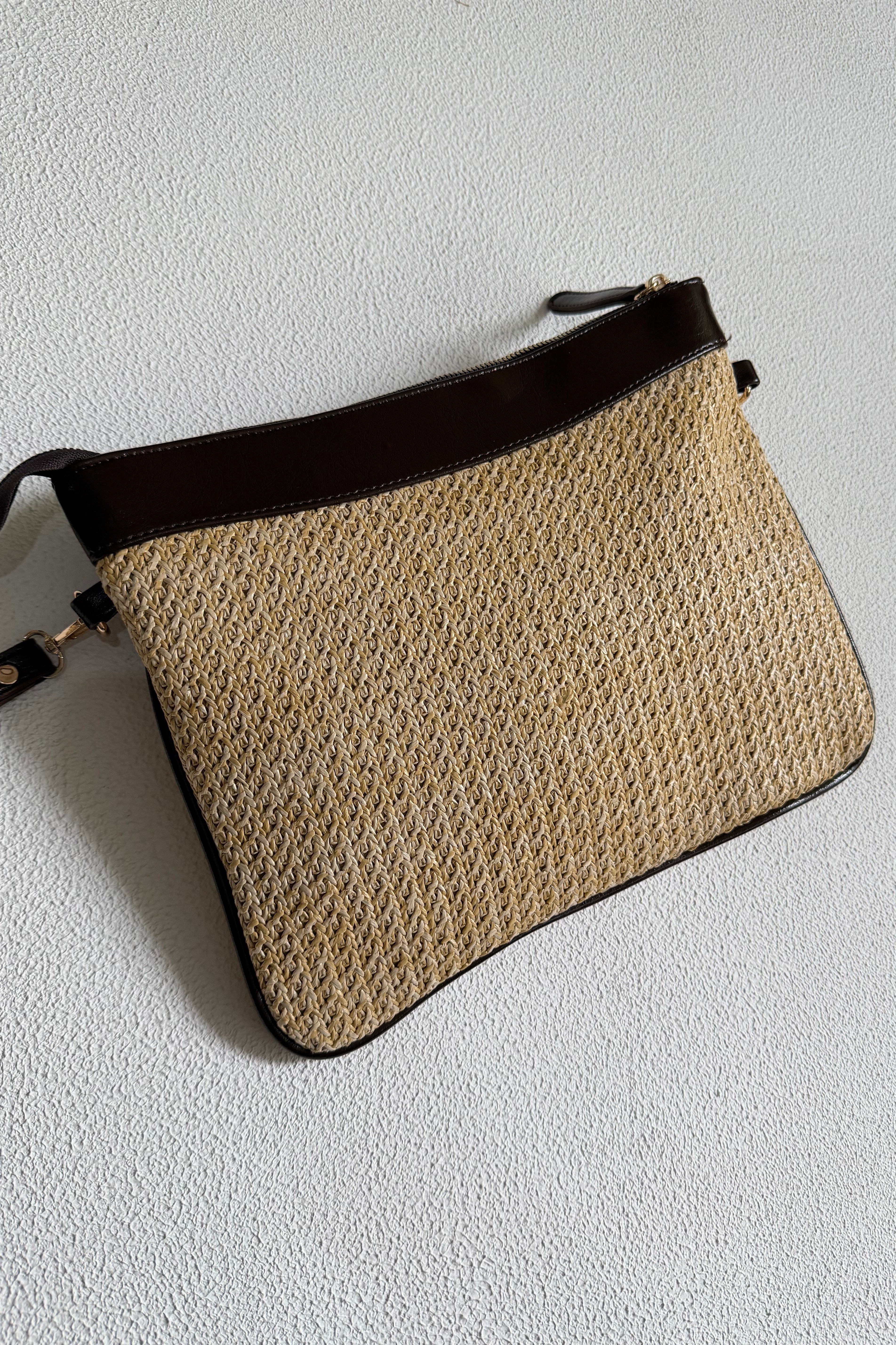 Deri Detaylı Hasır Clutch Çanta SD8556