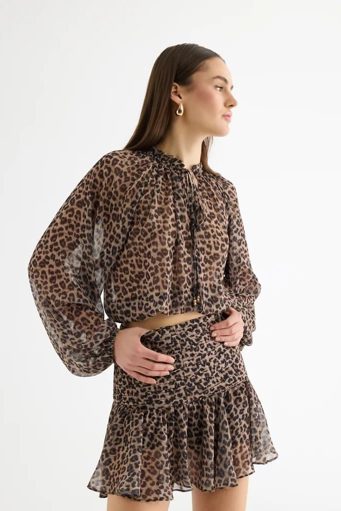 Kraş Detaylı Şifon Mini Etek QZ01375