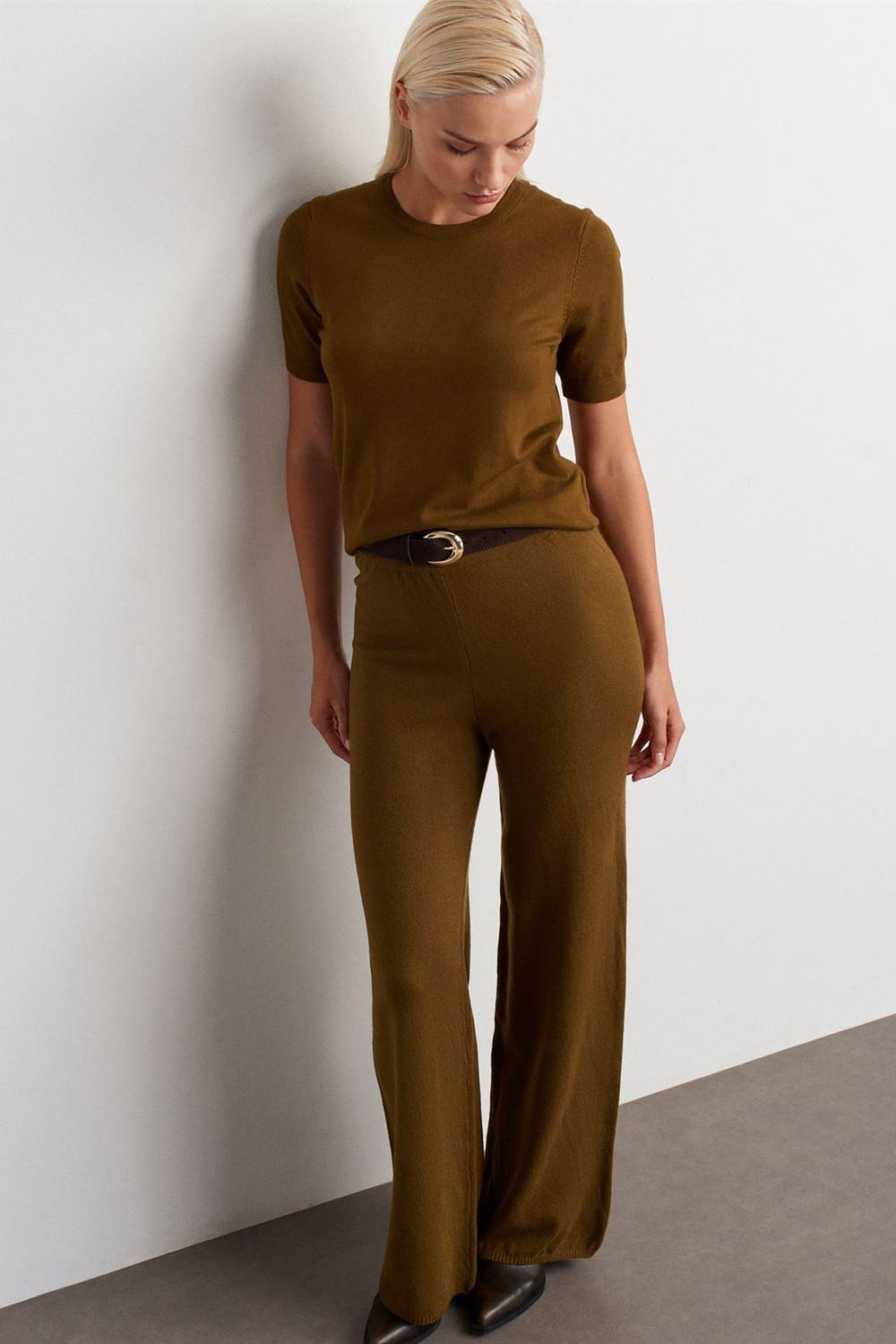 Beli Lastikli Yünlü Triko Pantolon DL70163