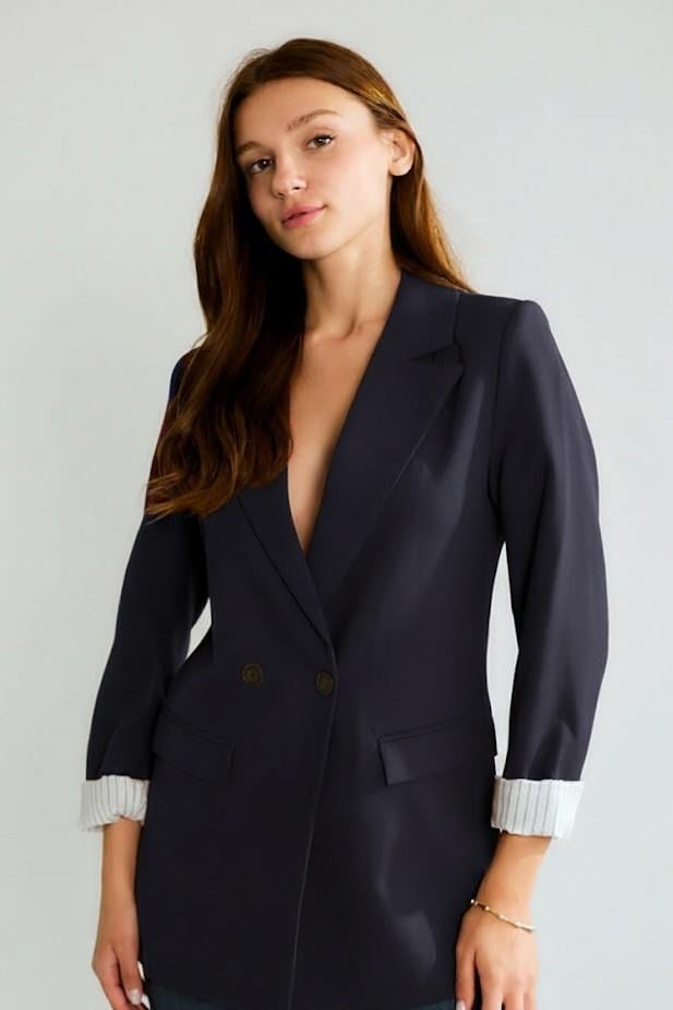 Kapaklı Cepli İç Astarı İnce Çizgili Blazer Ceket RB88644