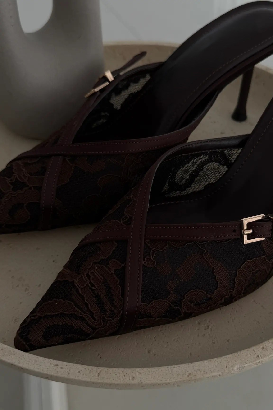 Dantel İşlemeli Kemer Detaylı Topuklu Terlik FE5476