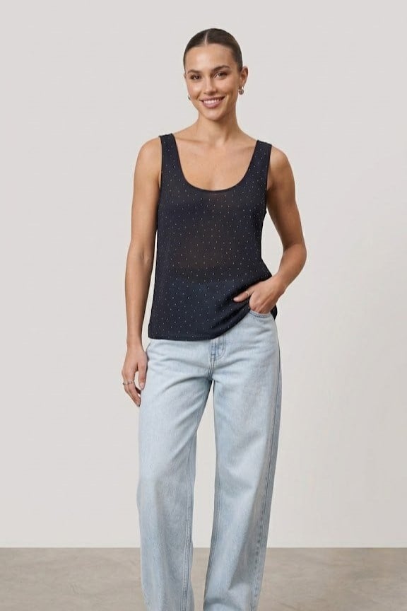 Taş Detaylı Kare Yaka Kalın Askılı Bluz CS2618241