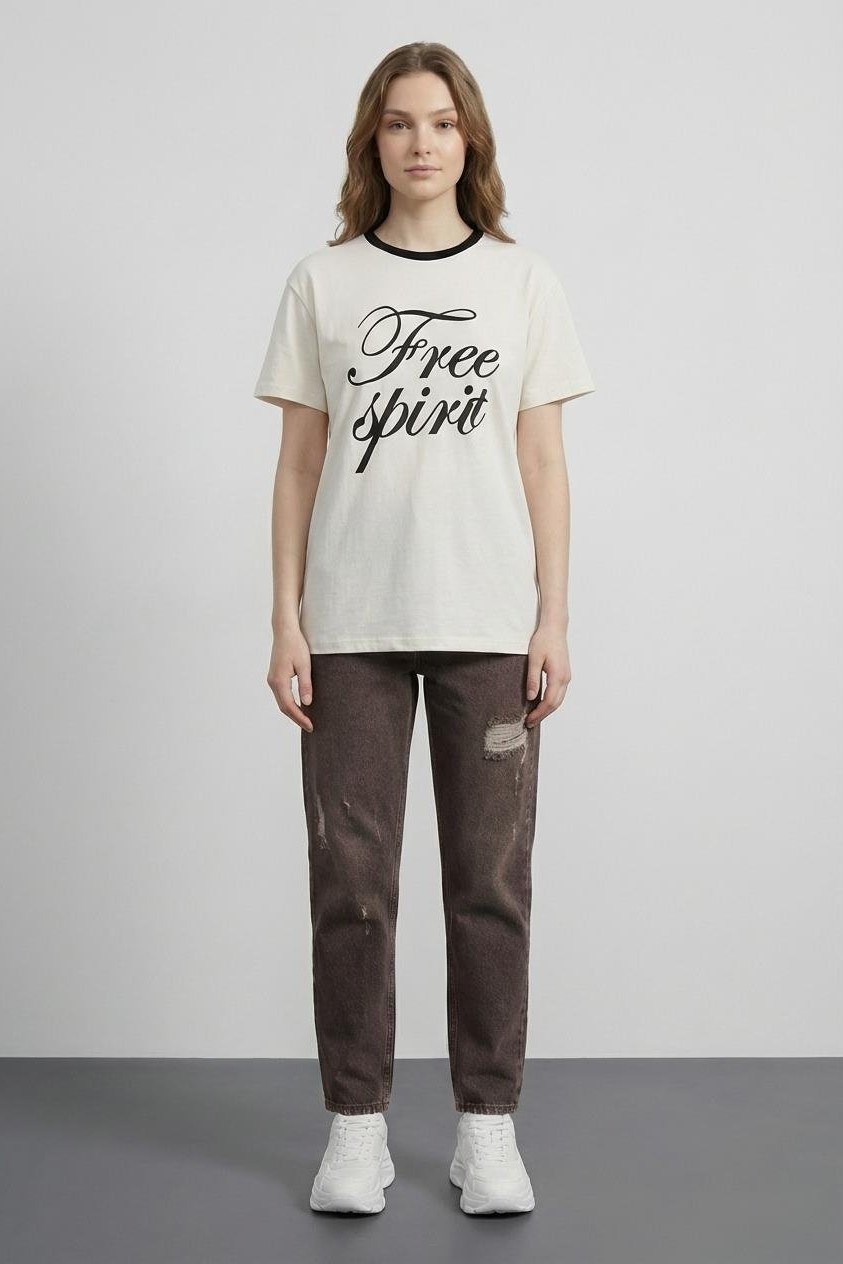Baskı ve Yazı Detaylı T-shirt QZ01640