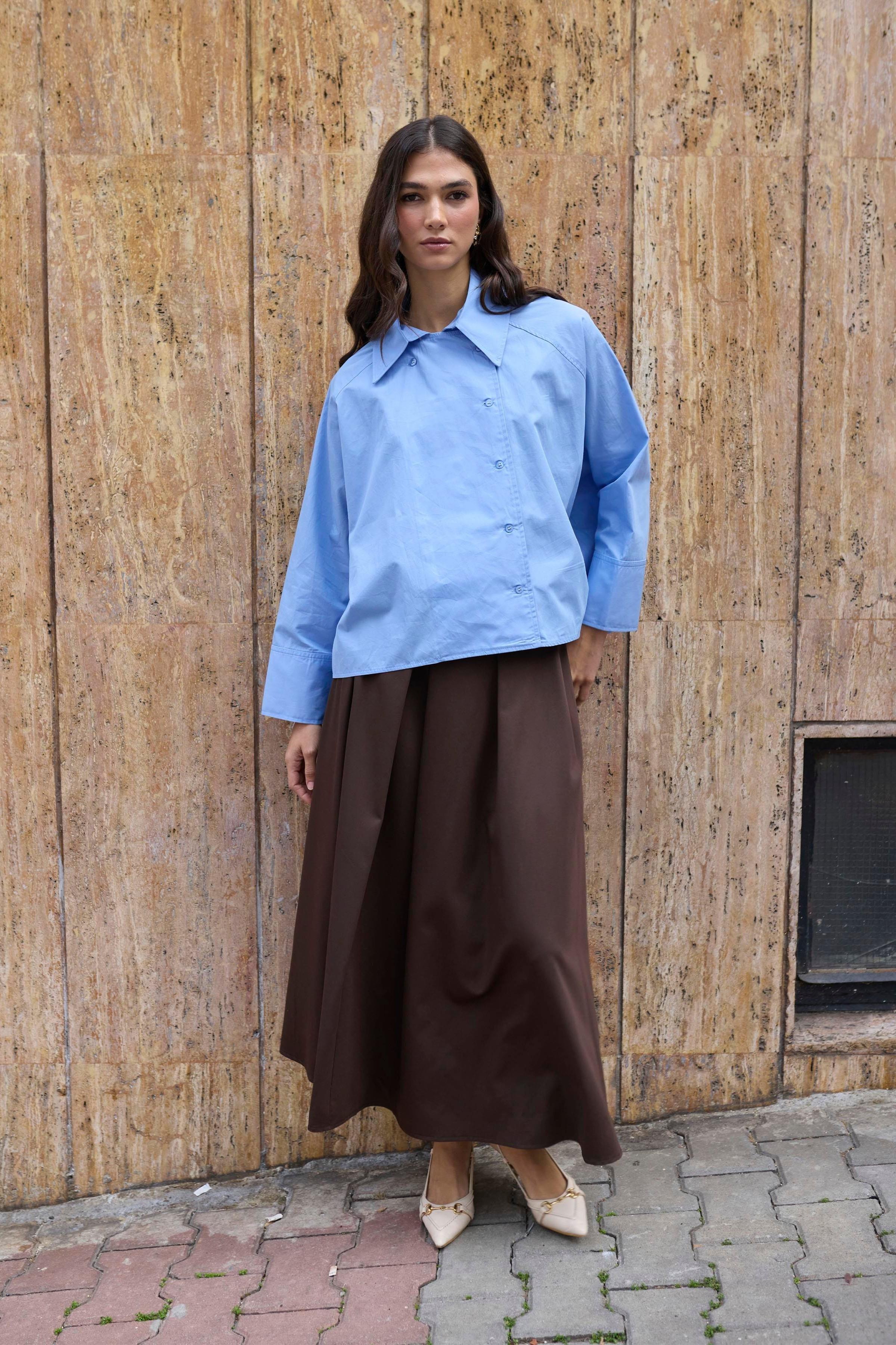 Kemer Detaylı Pileli Midi Etek PR3360