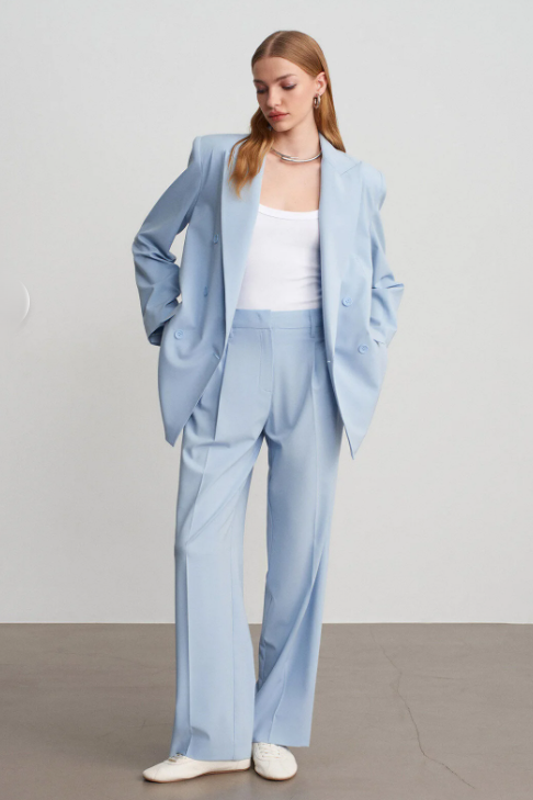 Düğmeli Kapaklı Blazer Ceket Pileli Pantolon Takım DL60794