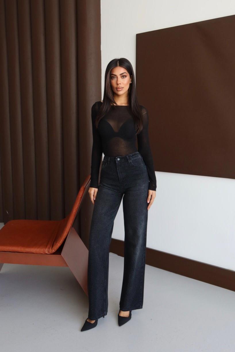 Boydan Taşlı Wide Leg Jean LC7714