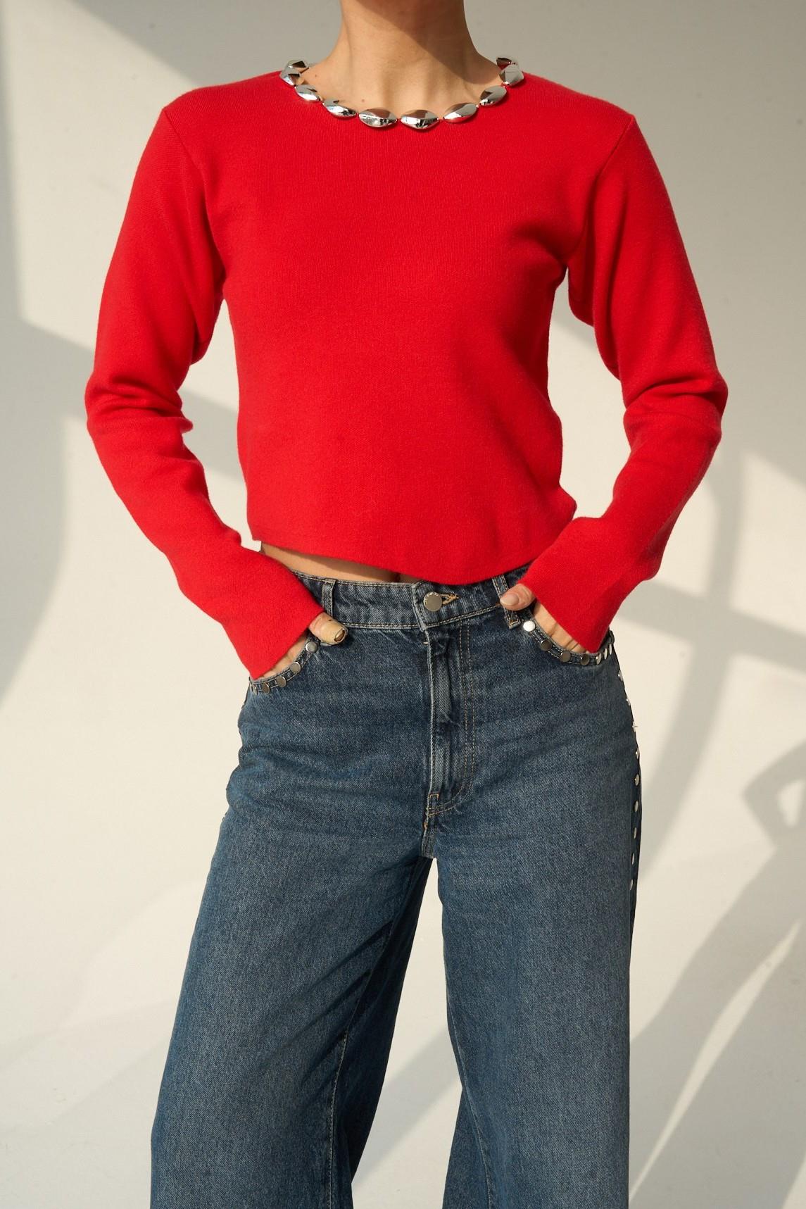 Yakası Boncuklu Triko Kazak QS251183