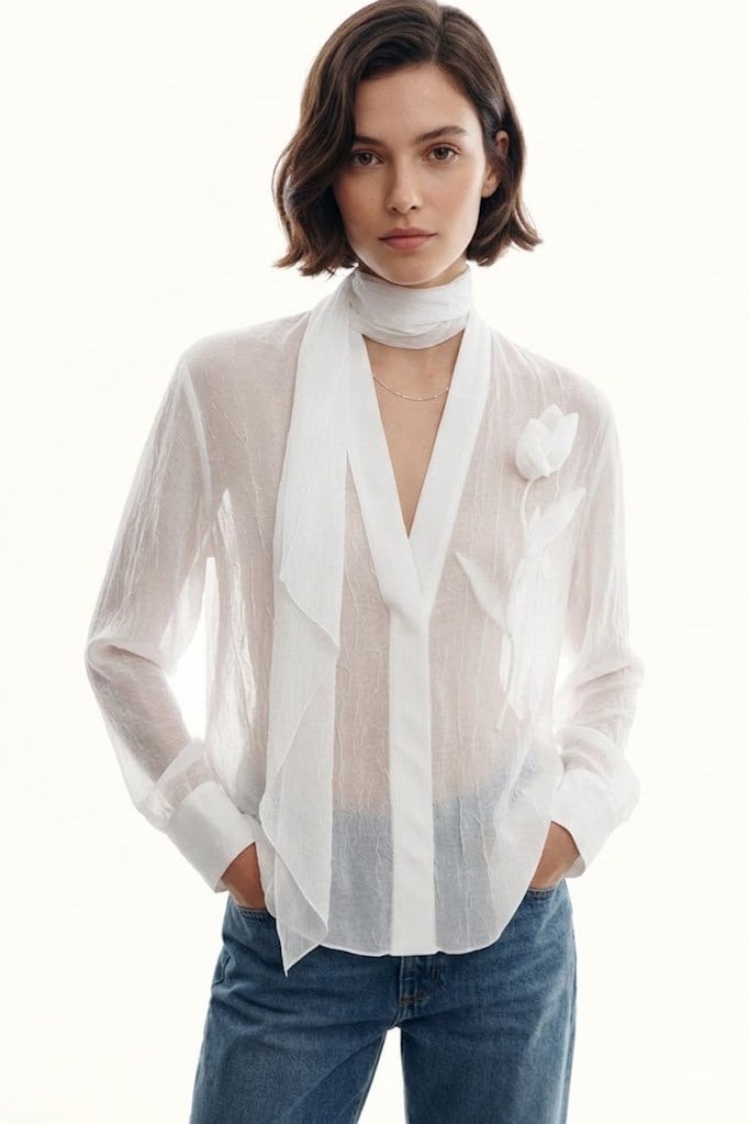 Lale Detay Şifon Gömlek HF103292