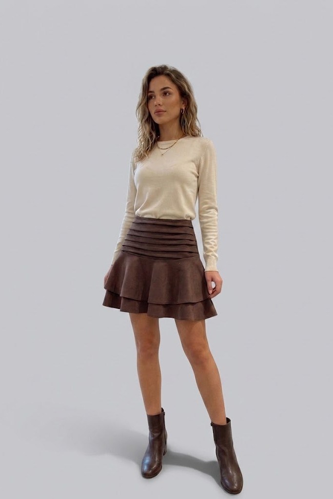Volanlı Mini Süet Etek QZ02857