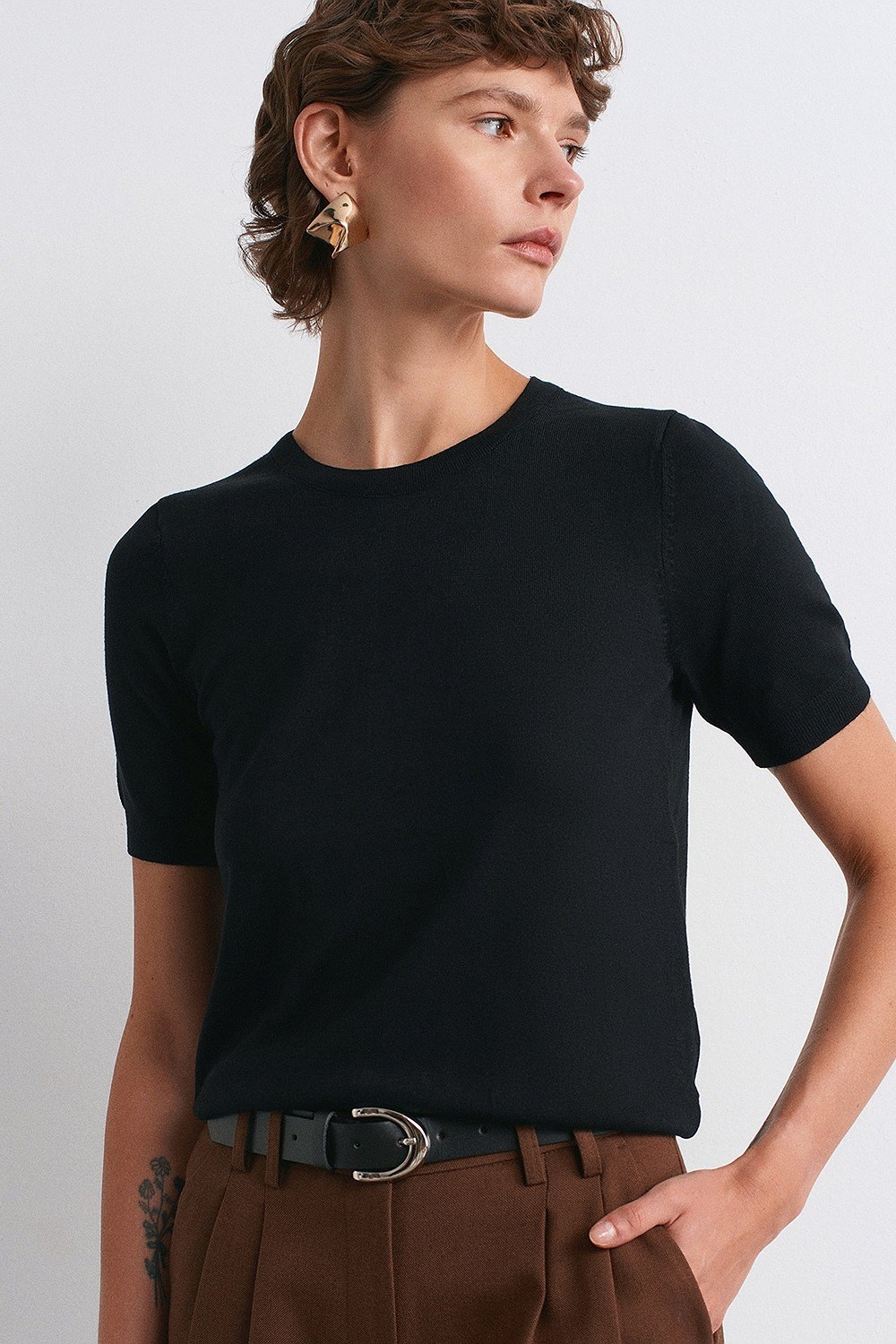 Bisiklet Yaka Kısa Kollu Basic Triko DL10779