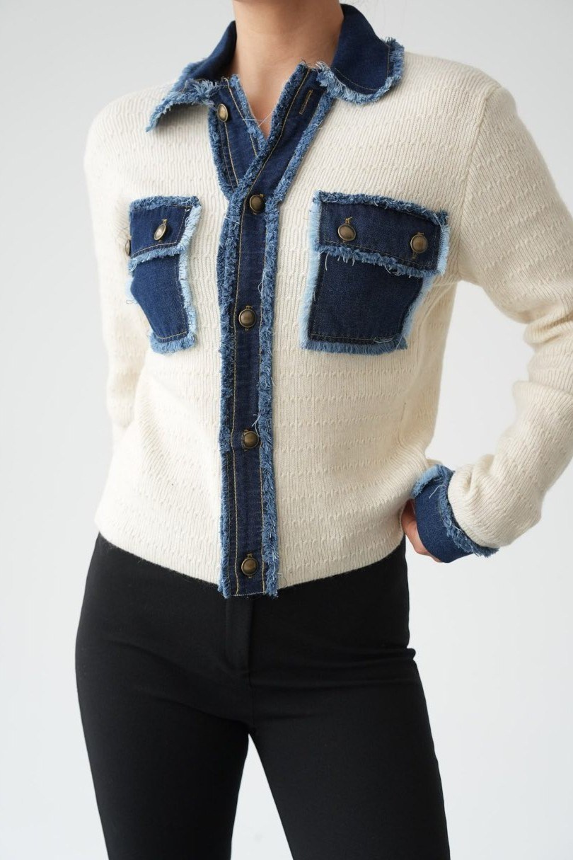Denim Detaylı Tasarım Hırka QS261095