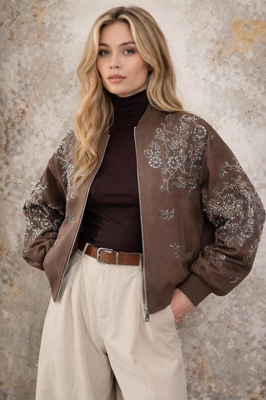 Taş Boncuk İşlemeli Bomber Ceket RB99927