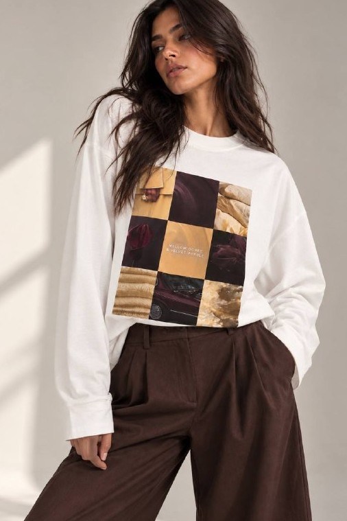 Baskı Detaylı Uzun Kollu Oversize T-shirt MA3877