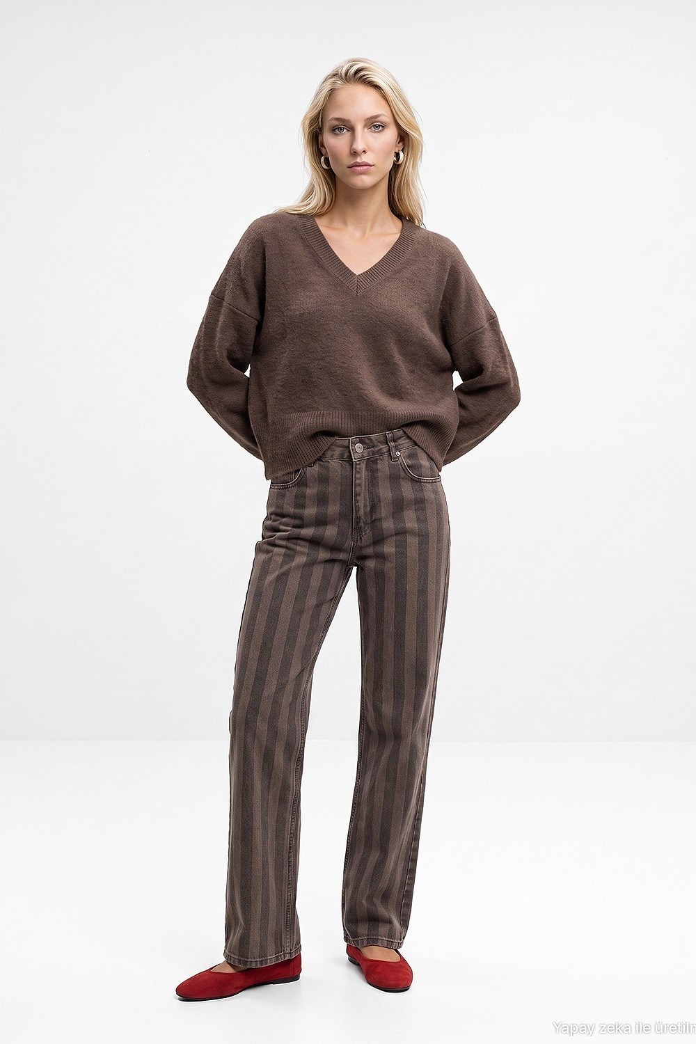 Kalın Çizgili Wide Leg Jean DL72371