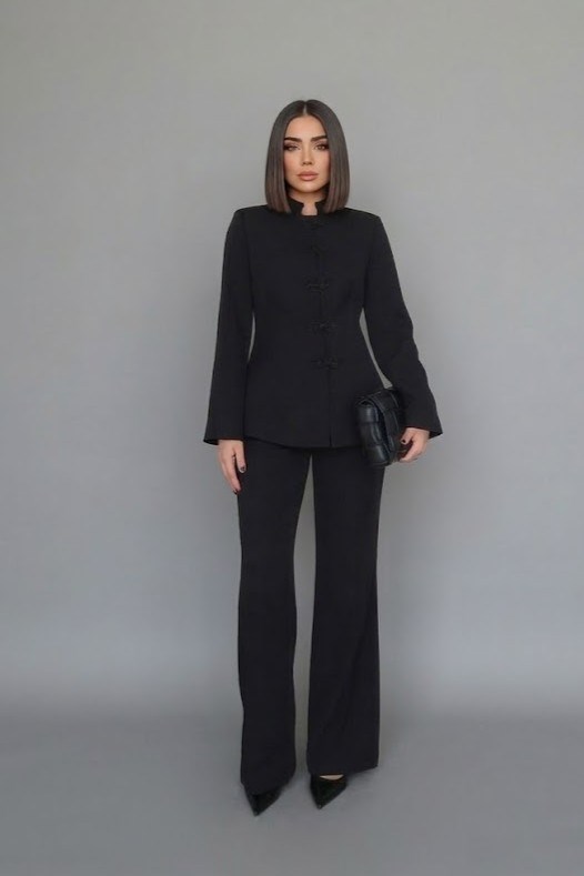 Hakim Yaka Desen Düğmeli Ceket Pantolon Takım HF901291