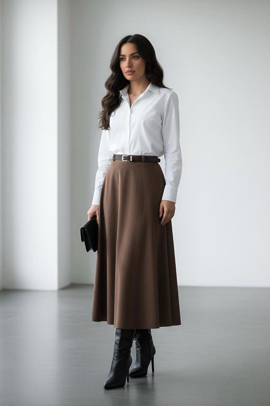 Cep Detaylı Fitilli Kadife Midi Boy Etek MM3050