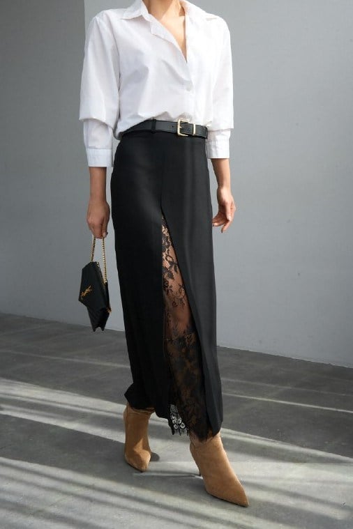 Dantel Yırtmaç Detaylı Etek QS261017