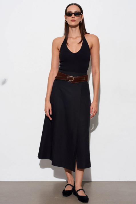 Kemerli Katlı Midi Etek DL81076