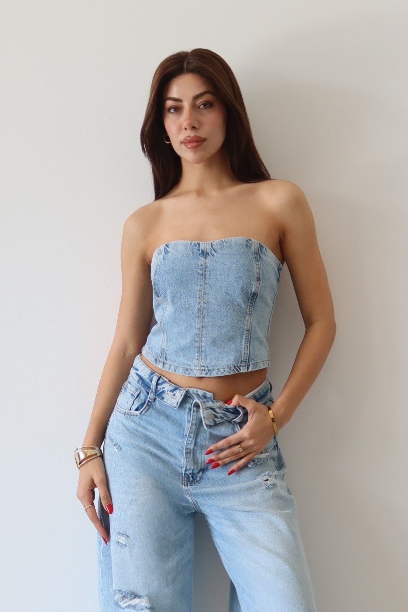 Arkası Fermuarlı Straplez Jean Büstiyer LC8264