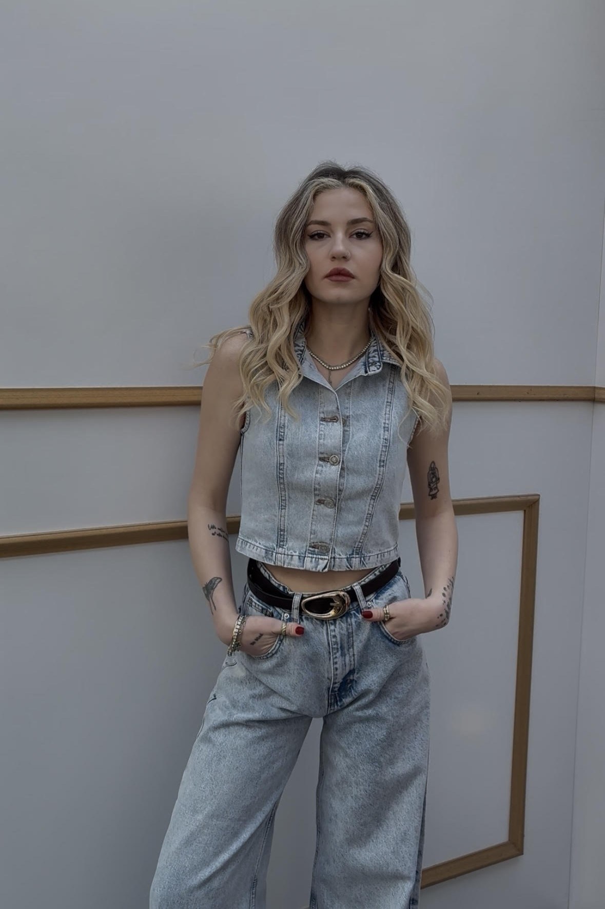 Jean Yelek Wide Leg Pantolon Takım LC8229