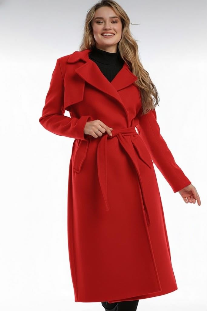 Beli Kemer Detaylı Kapaklı Cepli Kaşe Kaban Pİ70606