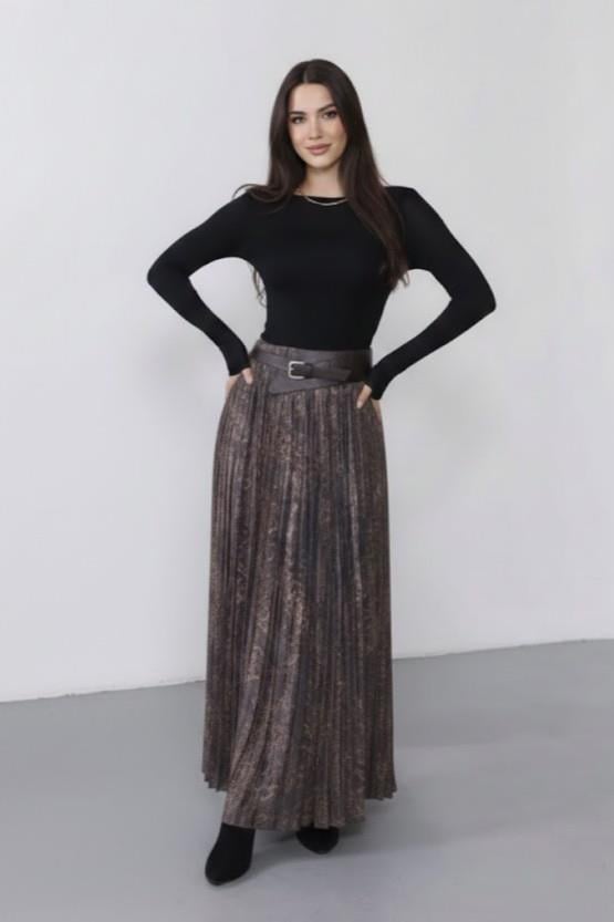 Beli Lastikli Kraşlı Uzun Etek PR3374