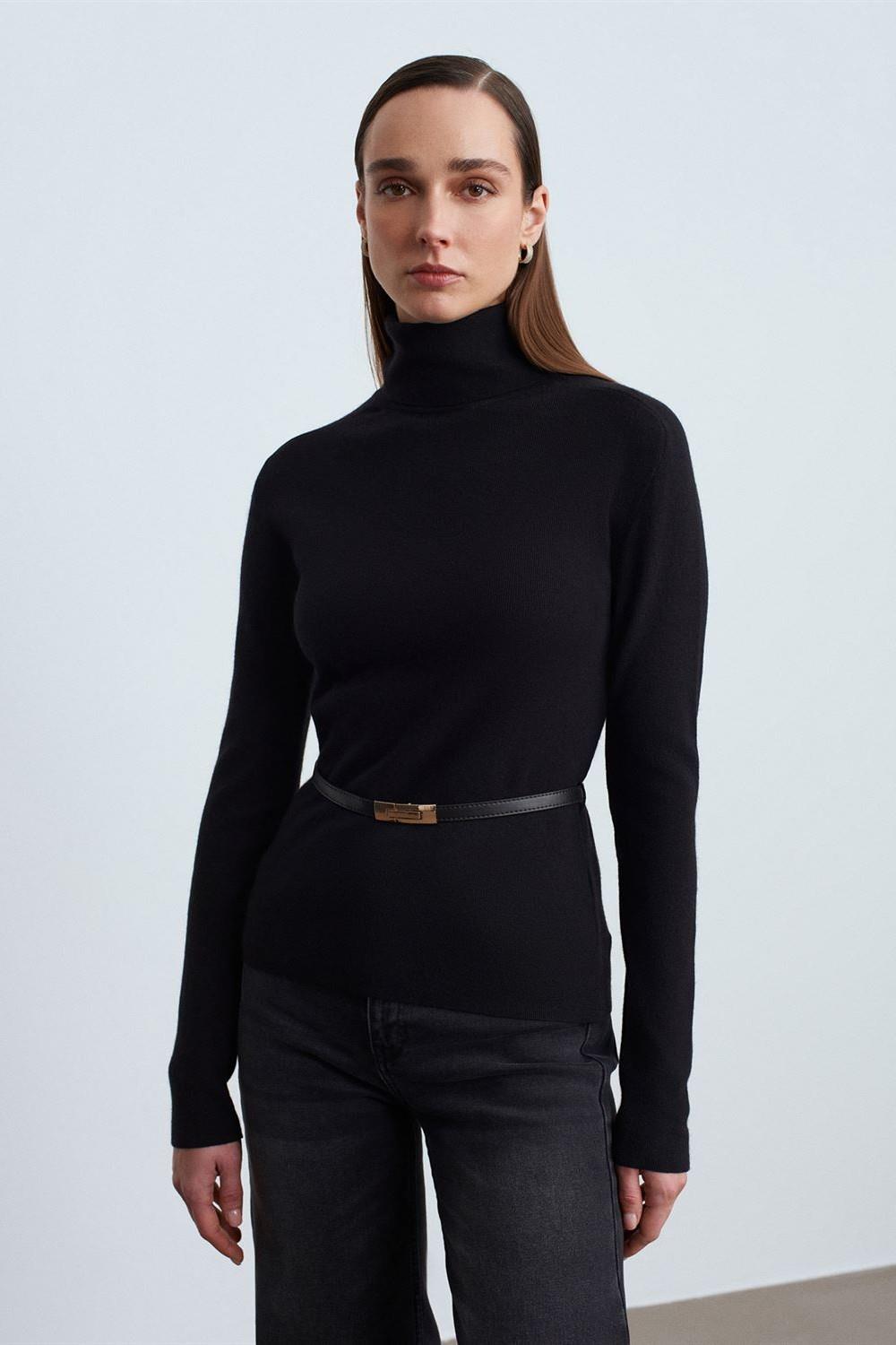 Kaşmir Karışımlı Kemerli Kazak DL10861