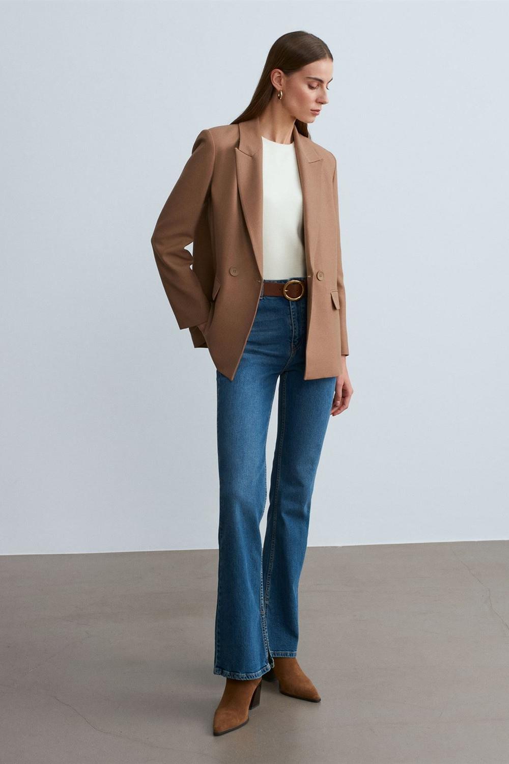 Çift Düğmeli Kapaklı Blazer Ceket DL60767