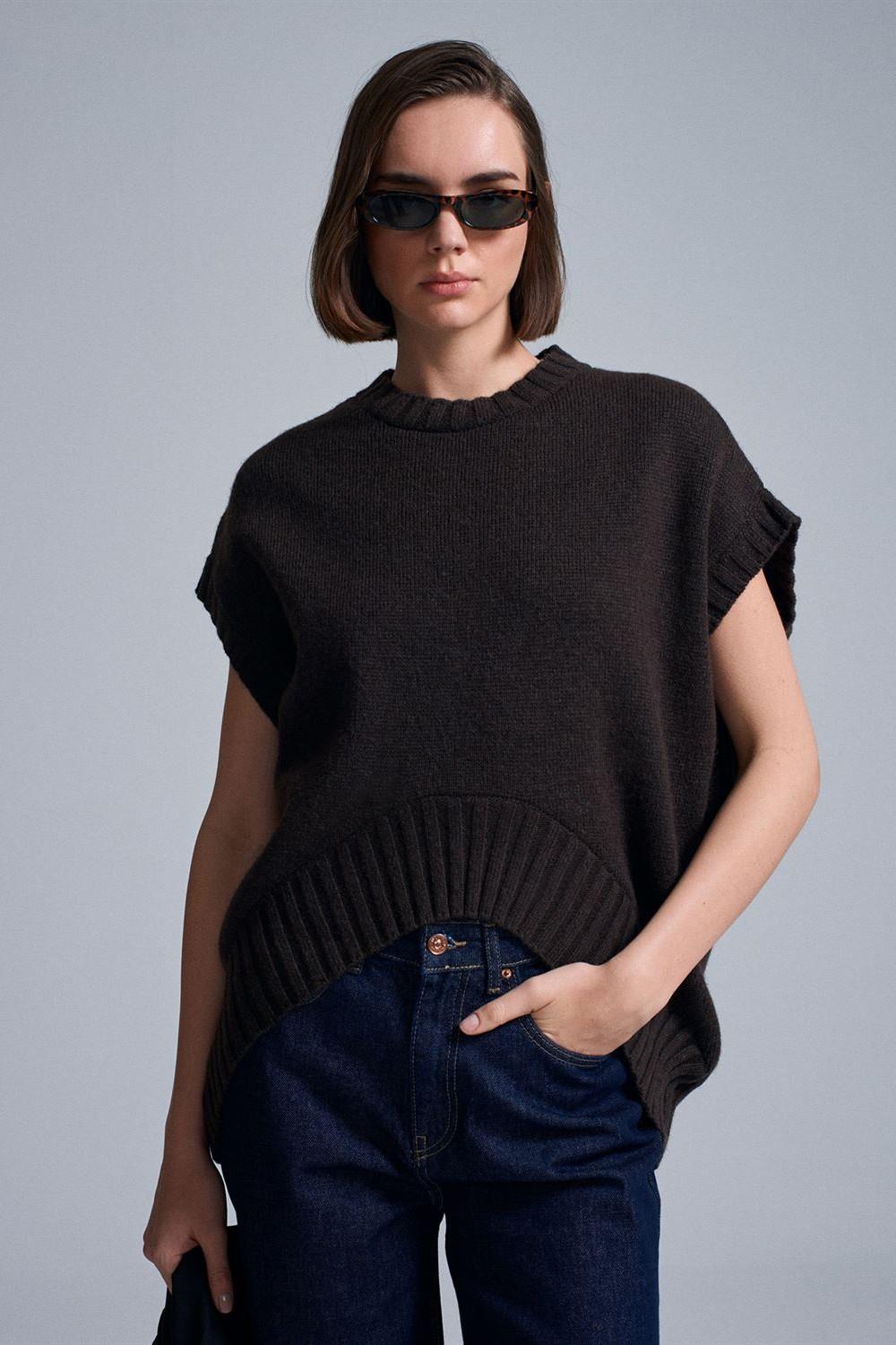 Bisiklet Yaka Verev Triko Süveter DL10839