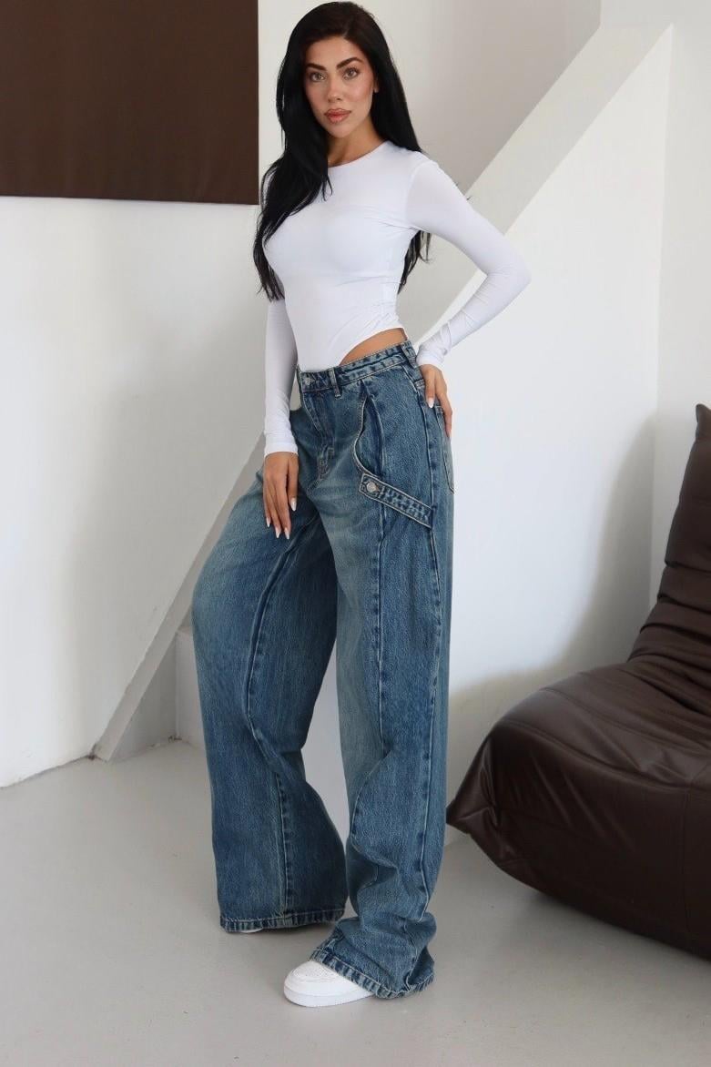 Yanı Kemer Detaylı Ekstra Wide Leg Jean LC8139