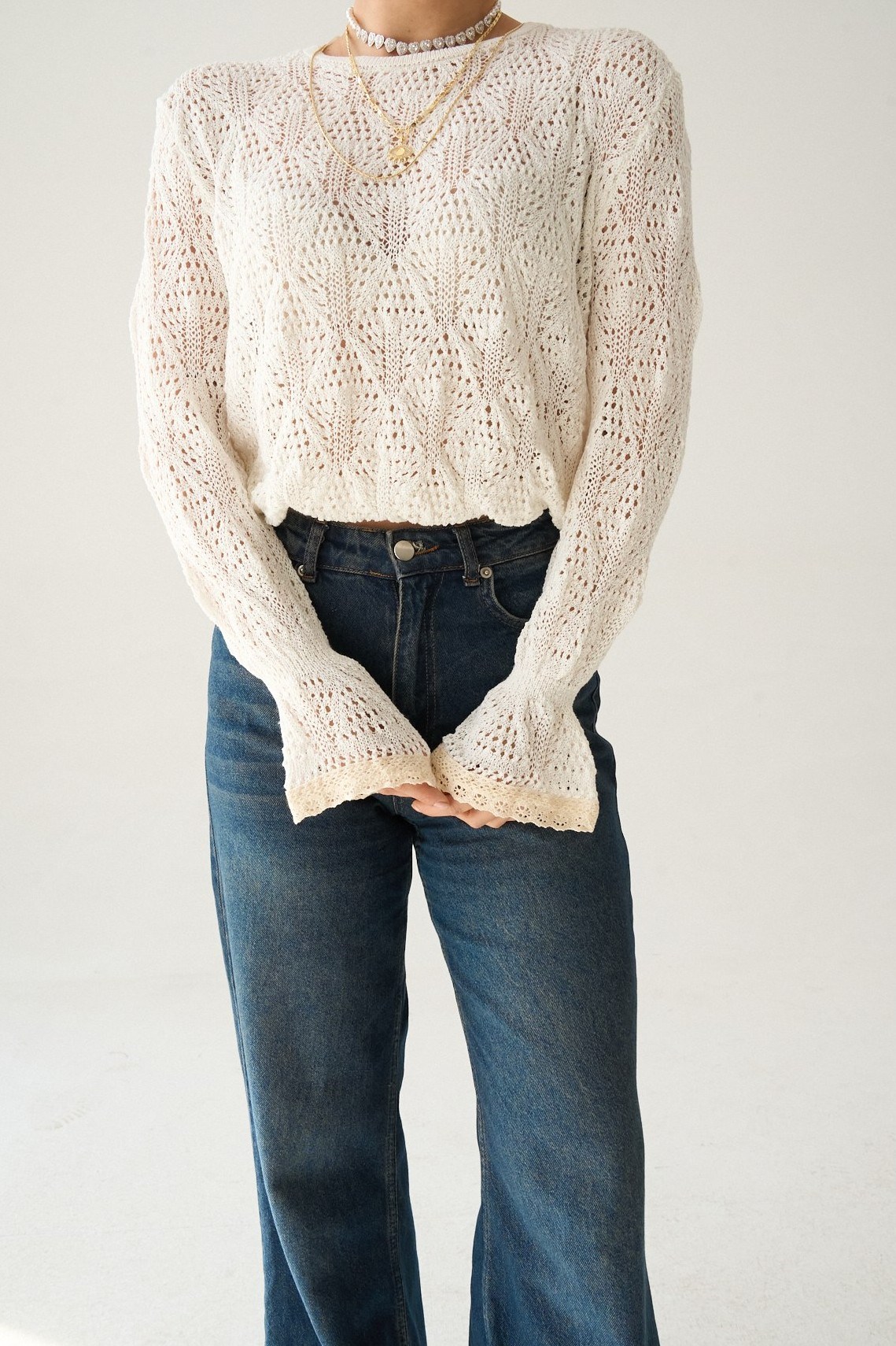 Kolları Dantel Detaylı Ajurlu Kazak QS261036