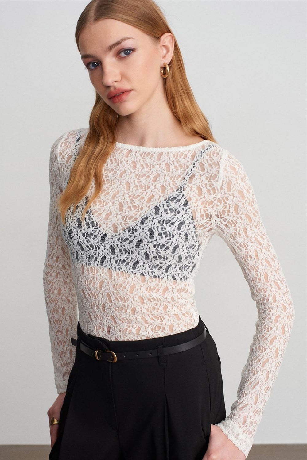 Kayık Yaka Dantel Top DL32763