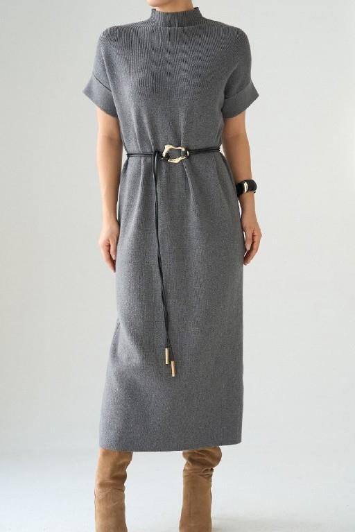 Balıkçı Yaka Kemer Detaylı Triko Elbise QS261002