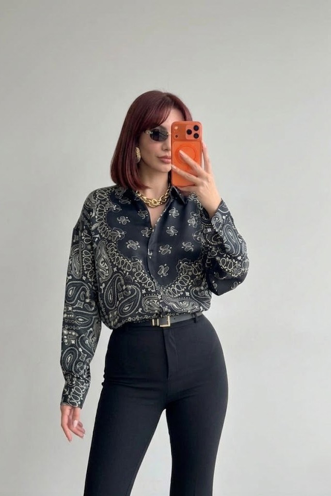 Şal Desenli Saten Gömlek CS2618072