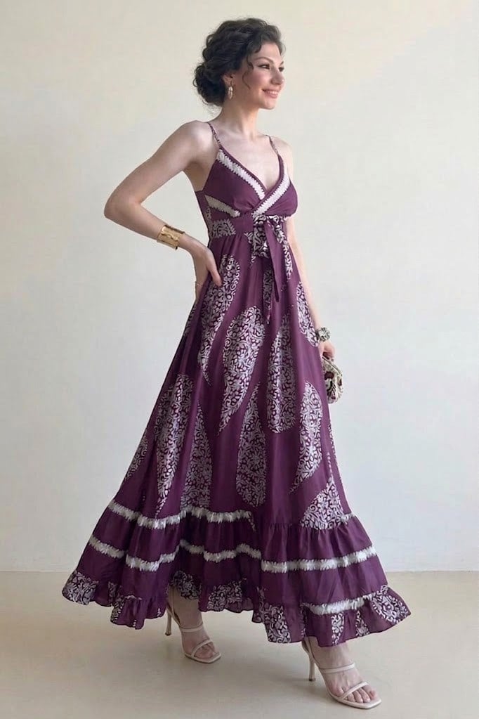 İp Askılı Eteği Volanlı Saten Elbise RB38602