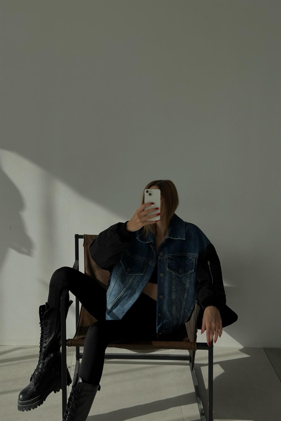 Beli Lastikli Jean Detaylı Bomber Mont RB99067