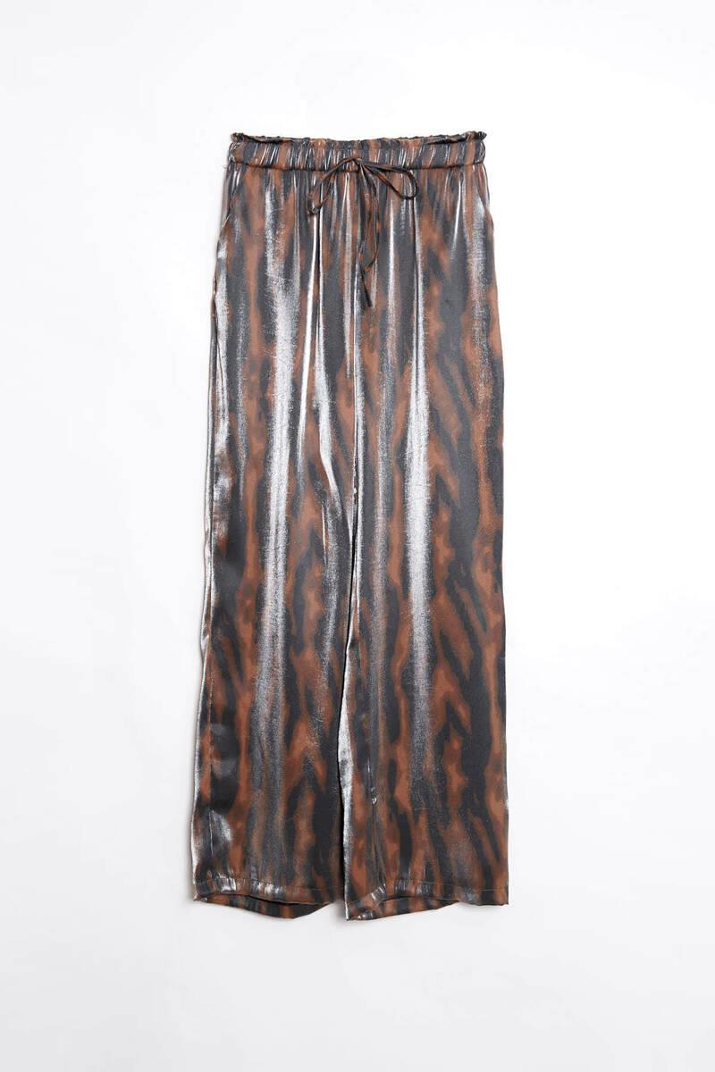 Beli Lastikli Leopar Desenli Parlak Pantolon RB36751
